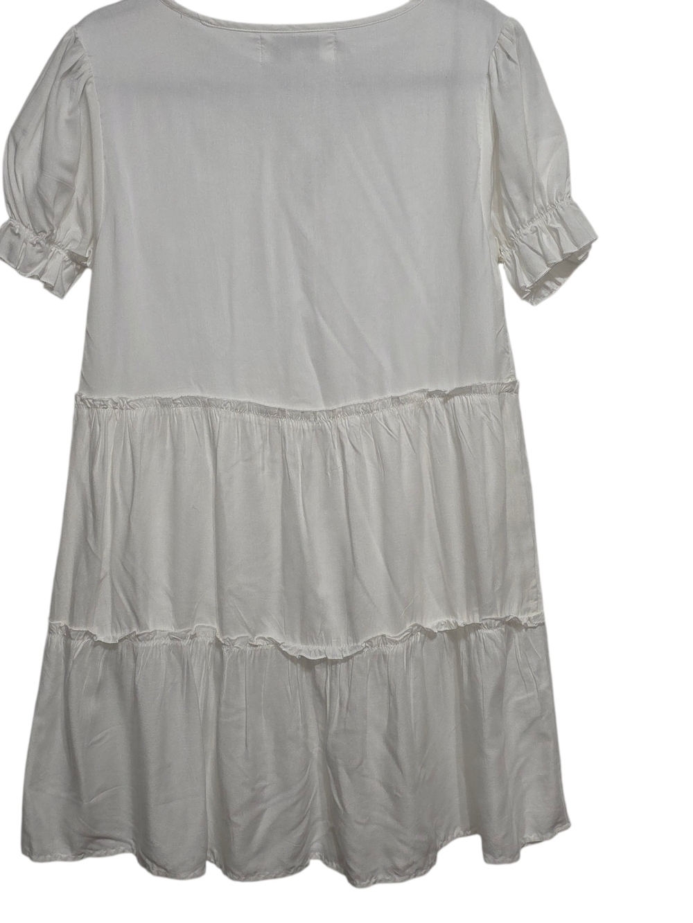 Margaux Riviera White Boho Puff Sleeve Tiered Mini Dress Petite Small - Picture 4 of 10